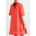 Laranja manga curta solto plissado a linha mini vestido de verão manufatura grosso moda feminina vestuário (t0276d)